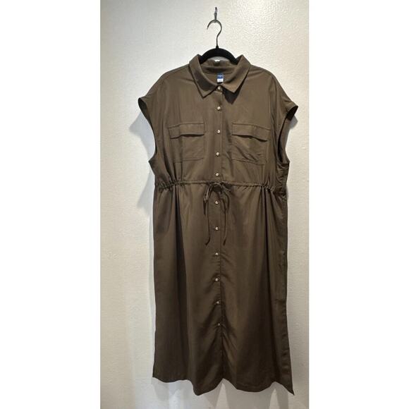 Old Navy Maternity Women’s Size XL Button Front Shirt Dress Olive Green Slits - Picture 1 of 9